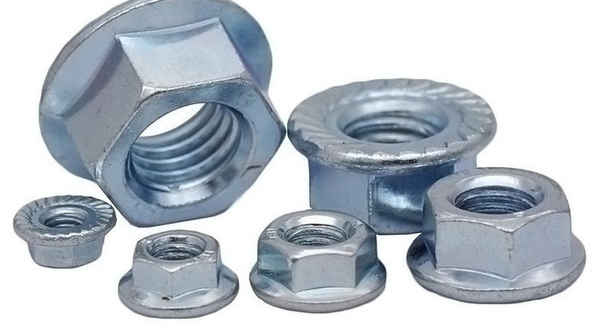 Produção de porca de flange hexagonal de zinco de 8,8 graus azul e branco porca de porca de dente de flor